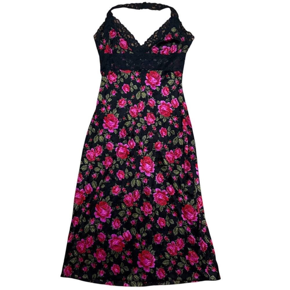 Vintage Betsy Johnson Knee Length Velvet Floral Lace Dress Size Small Y2K Read